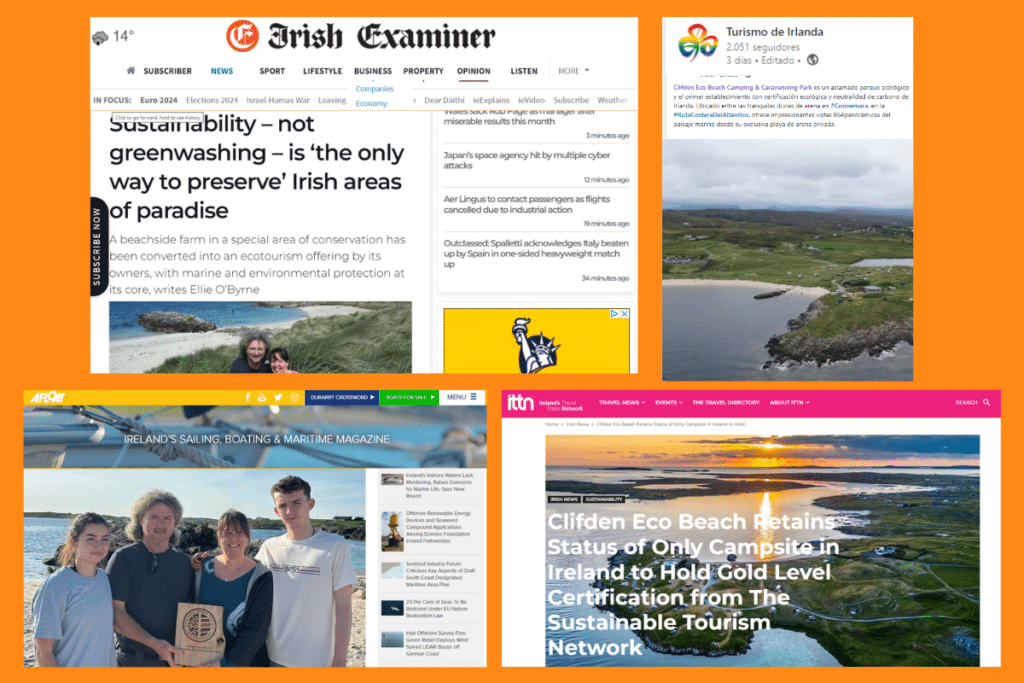 Media Coverage for Clifden Eco Camping and Caravan Park after receiving gold certification from the Sustainable Tourism Network.