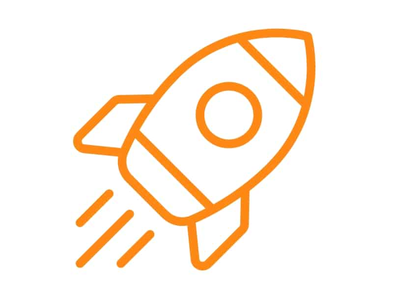 Graphic of an orange rocket flying. Sustainability rocket start