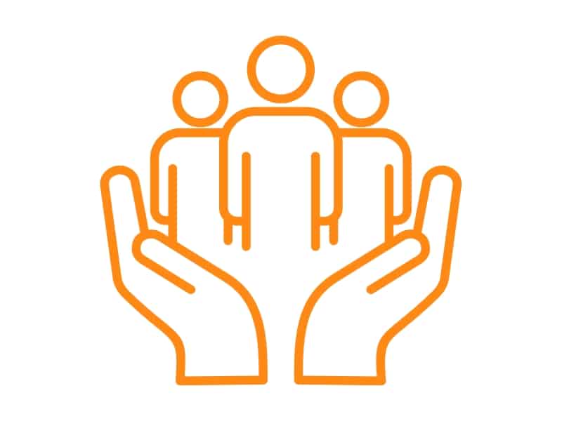 Graphic of hands holding three people, representing community support. Sustainable Tourism Network long term member support