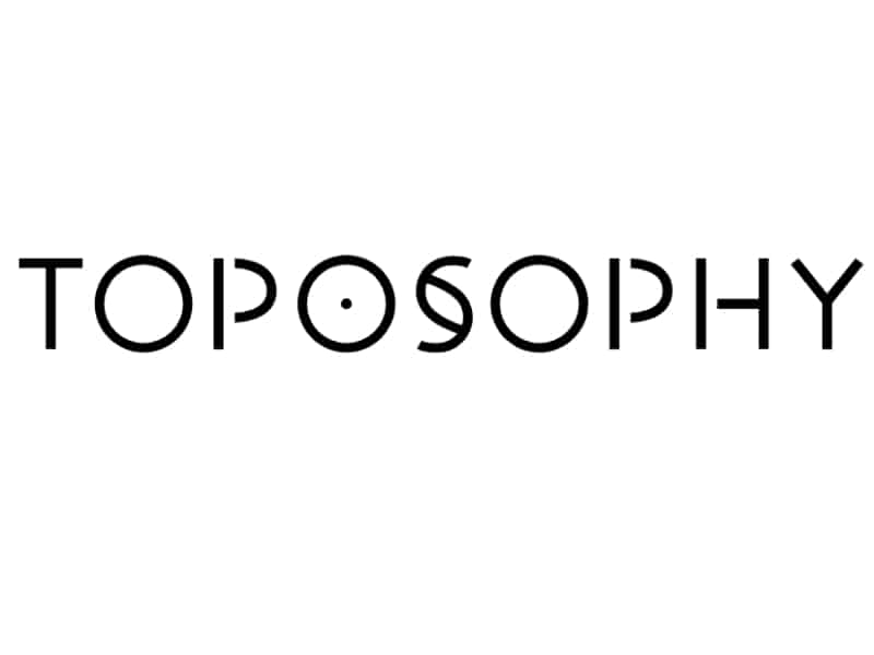 Toposophy logo in black block writing